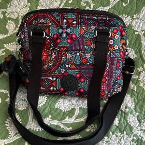 Kipling Multicolor Floral-Print Crossbody Bag with Black Straps